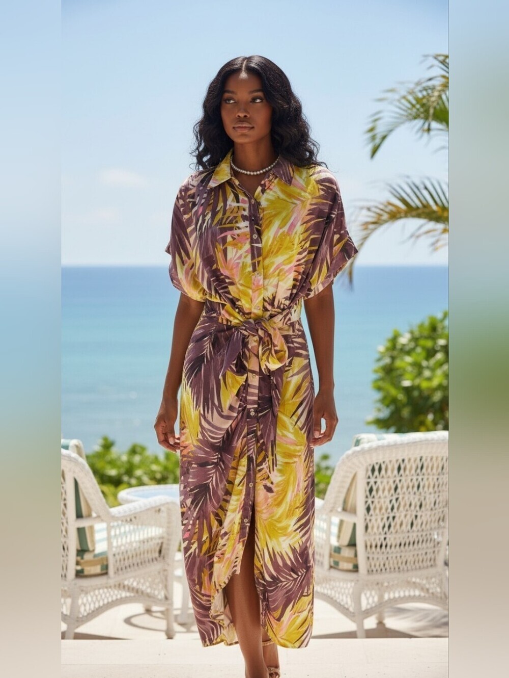 Kathy Ireland Purple and Yellow Tropical Maxi Dress Size M